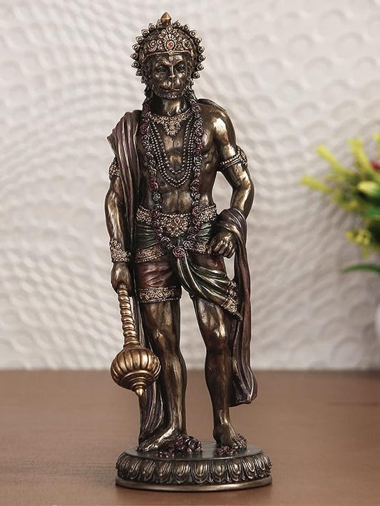 Ecraftindia Handcrafted Polyresin Bronze Finish Standing Lord Hanuman Idol With Gada/ Mace Statue
