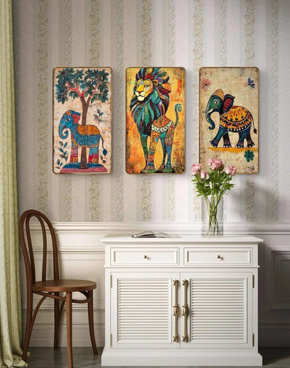 Livin'luxe Set of 3 Modern Art Madhubani Painting Premium Golden Framed Wall Paintings SG09