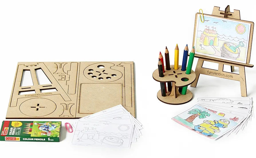 Funvention- for Little Scientist in Every Kid Wooden Puzzle and Colouring Art Kit and DIY Craft Stem Learning Toys