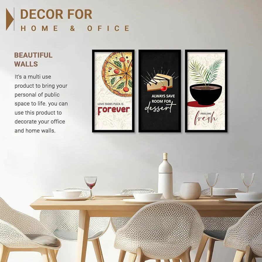 Kotart Kitchen Quotes Posters with Frame Forever Set of 3