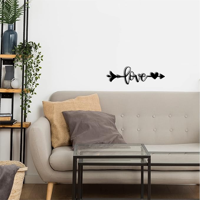 Ecraftindia Love Arrow Through Heart Black Engineered Wood Cutout Wall Art Decor