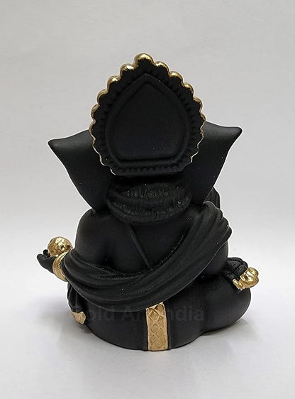 Gold Art India Terracotta Black Gaddi Ganesha for Car Dashboard Home Decor Colour Black