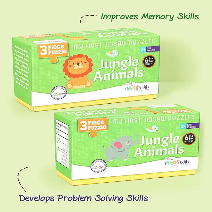 Firstcry Intelliskills First Puzzles-jungle Animals Theme | 6 Jigsaw Puzzle Set 3 Pcs Each | Pre-school Learning & Educational Puzzle Set
