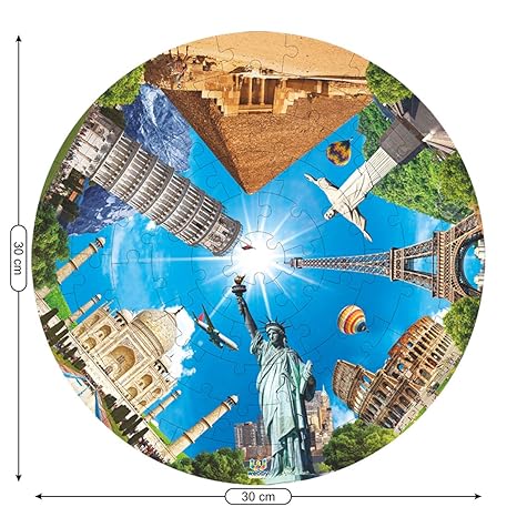 Webby Wooden Seven Wonders of The World Jigsaw Puzzle 60 Pcs Multicolor