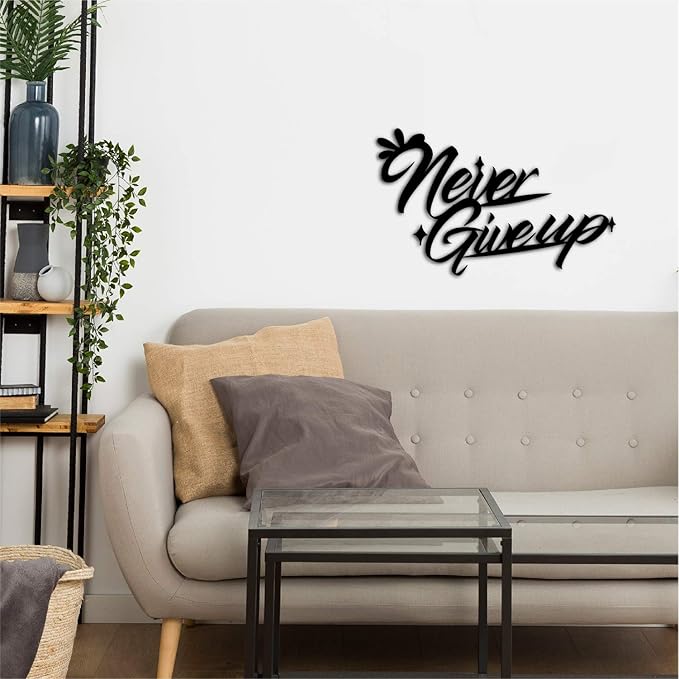 Ecraftindia Never Give Up Motivational Quote Black Engineered Wood Cutout Wall Art Decor