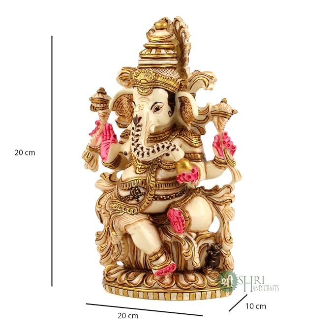 Indicast Resin 8" Inch Lord Ganesha Sitting Gold Painting Hindu God Ganesh Ganpati Idol Figurine | Home Office