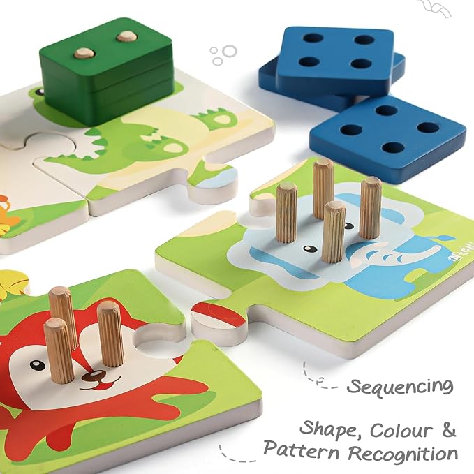 Fristcry Intelliskills Premium 18 Pcs Wooden Geometric Shape Sorter & Flash Card for Kids | Educational Blocks Puzzles for Boys & Girls