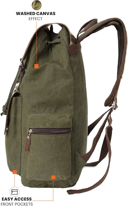 FUR JADEN Eco Friendly Travel Laptop Backpack Made of Water Resistant Sustainable Canvas and Vegan Leather for Men and Women for Travel Hiking Work