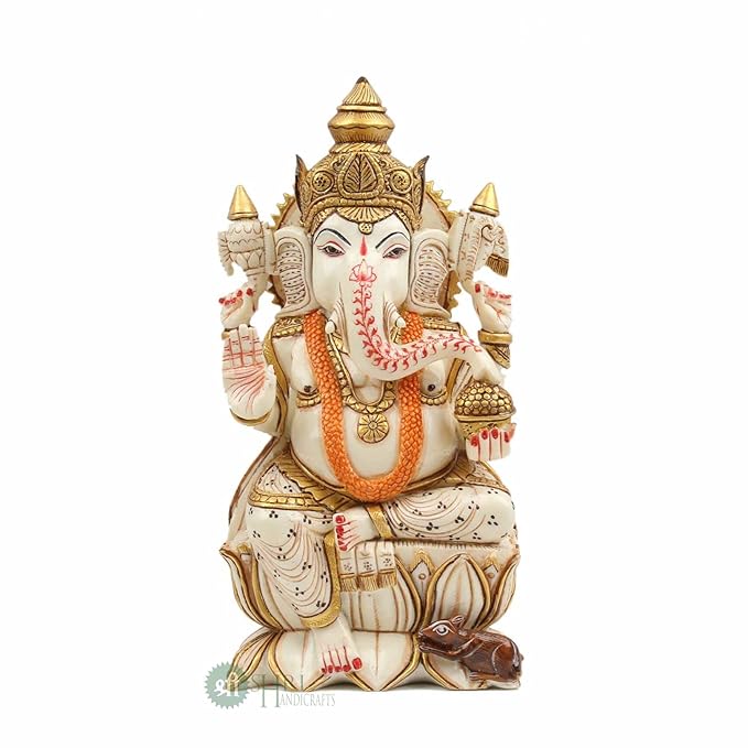 Indicast Resin 8" Inch Lord Ganesha Fine Painting Hindu God Ganesh Ganpati Idol Figurine | Home & Office