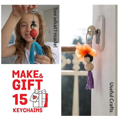 Chalk and Chuckles Keychain Dolls - Art and Craft Kit | Make 15 Keychains | Diy Creative Toys for Kids
