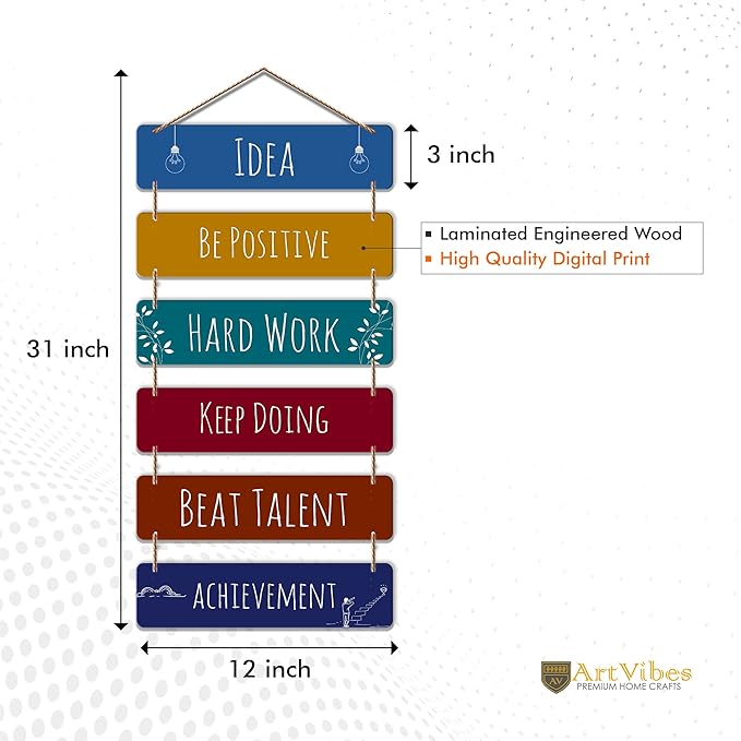 Artvibes Designer Wall Hanging Wooden Art Decoration Item for Living Room | Set of 6
