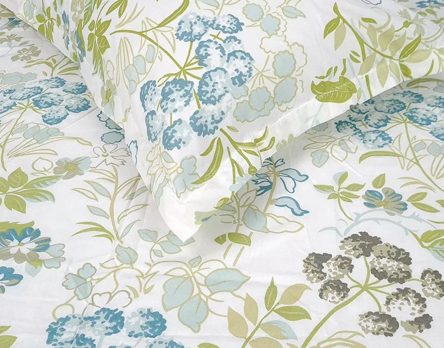 Divine Casa Bedsheet for Single Size Bed 144 TC Cotton Bedsheet for Single Size Bed with 1 Pillow Cover  Floral Colour Green Blush