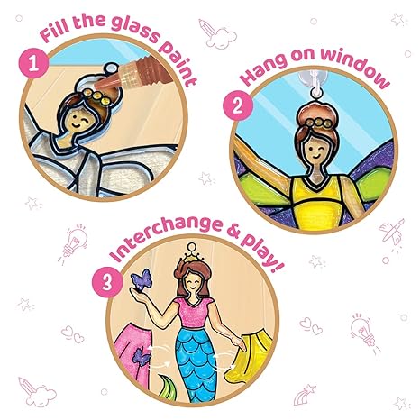 Imagimake Window Art Princess 16 Pieces Glass Painting Set Princess Mermaid Craft Kit