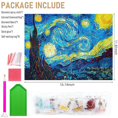 HASTHIP Diamond Painting Kit, 5D Diamond Painting Kit, The Starry Night By Master Van Gogh, Rhinestone Extremely Shiny Diamond Painting Art, Abstract Style Room Decoration 