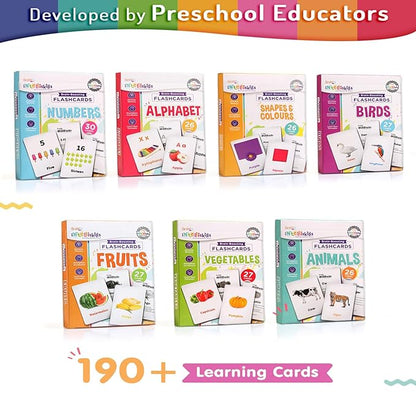 Firstcry Intelliskills Premium 7-in-1 Brain Boosting Non-tearable Flash Cards for Kids | 190 Cards | 1+ Years | Montessori Education Toy for Toddlers