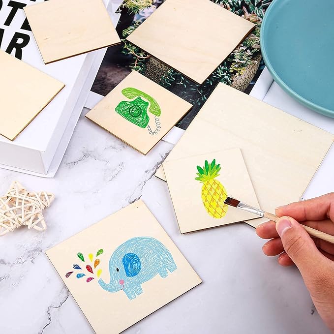 Mini Leaves Combo Pack of 24 | Brown, 12 Round & 12 Square | Mdf Coaster Unfinished Wood Pieces Blank for Diy Craft Projects