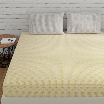 Huesland by Ahmedabad Cotton 144 TC King Size Bedsheet Cotton with 2 Pillow Covers | Yellow & Grey