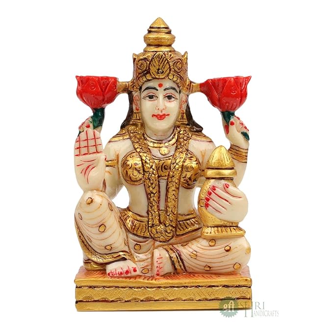 Indicast Resin 5" Inch Goddess Lakshmi Fine Painting Maa Lakshmi Idol Diwali Puja Vastu Figurine Gift Article