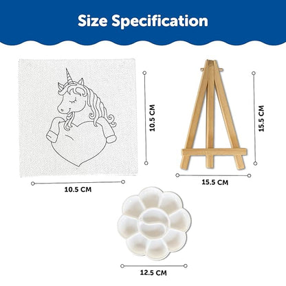 Mini Leaves Mini Canvas Craft Art Paint Kit for Beginner With Wooden Easel, Colours, Painting Brush for Girls Boys 4-6 Years Diy Kit | Set of 4 | Abstract Theme