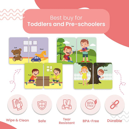 The Curious Bees - Opposite Words Flash Cards | 36 Laminated Cards | Age Group: 2-6 Years | Ideal for Early Learning at Home, Pre School and as a Fun Education Activity