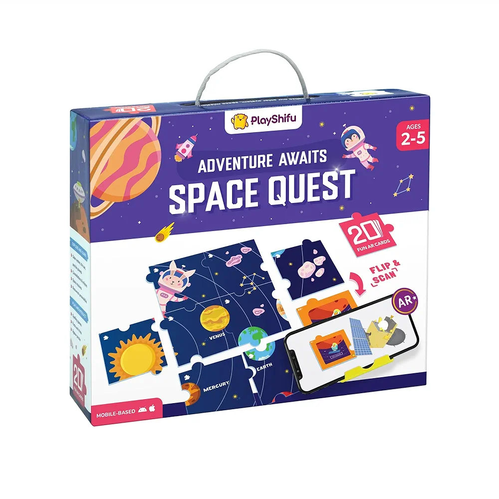 Playshifu 20 Space Flashcards with Space Quest for Kids - Boost General Knowledge, Builds Vocabulary with 4D Educational AR-Powered STEM Fun Learning, Interactive Game 