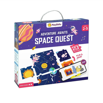Playshifu 20 Space Flashcards with Space Quest for Kids - Boost General Knowledge, Builds Vocabulary with 4D Educational AR-Powered STEM Fun Learning, Interactive Game 