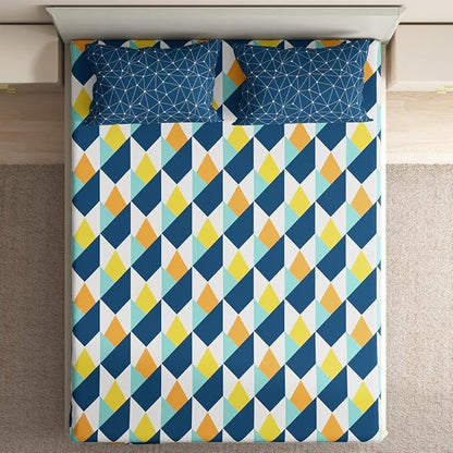 Wakefit Bedsheet for King Size Bedsheet King Size Bed Cotton 2 Pillow Covers Elastic Fitted Sheet Nicole Colour