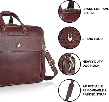 WildHorn Leather Laptop Bag for Men I Fits Upto 15.6 Inch Laptop/MacBook I Padded Laptop Compartment I Carry Handles with Adjustable Strap I DIMENSION : L-16 inch W-4 inch H-12 inch