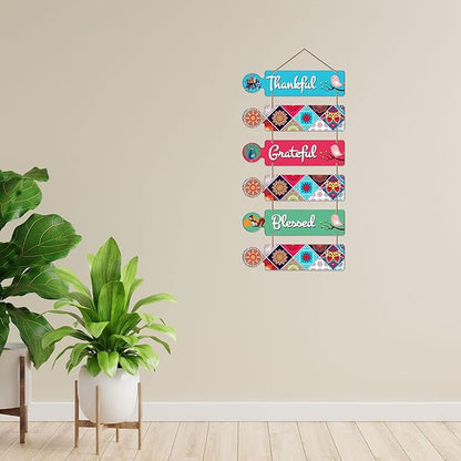 Artvibes Blessed Quote Decorative Wall Art Mdf Wooden Wall Hanger for Living Room | Set of 6