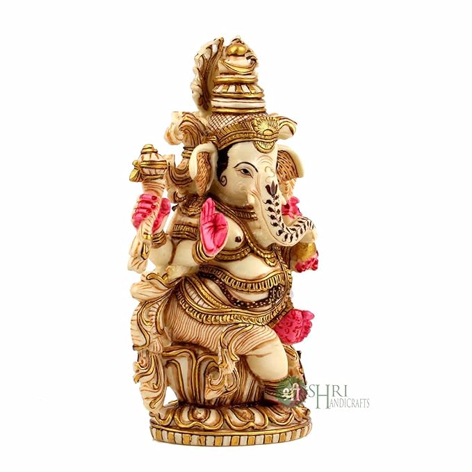 Indicast Resin 8" Inch Lord Ganesha Sitting Gold Painting Hindu God Ganesh Ganpati Idol Figurine | Home Office