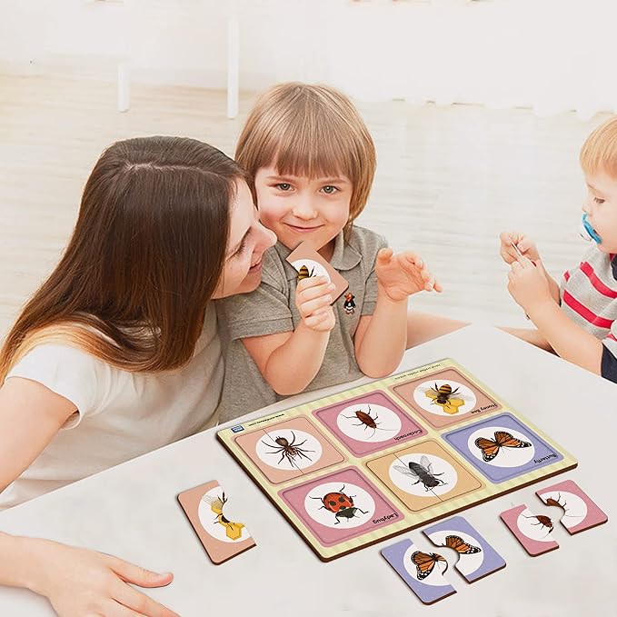 Mini Leaves 2 Piece Puzzle for Kids | Insects Jigsaw Puzzle | Set of 6 Wooden Puzzles for Kids | Educational Toys for Kids