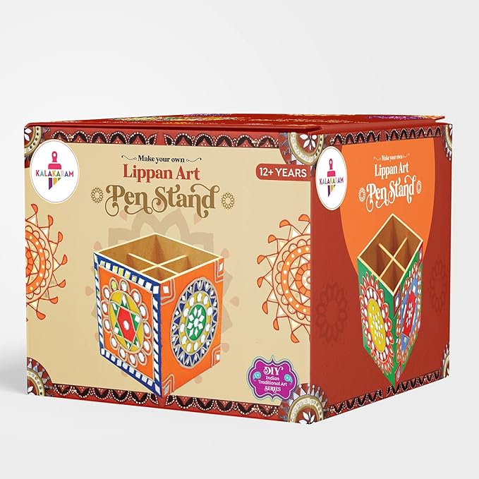 Kalakaram Make Your Own Lippan Art Pen Stand | Pen Stand Canvas for Adults and Kids | Craft Diy Kit for Kids | Traditional Painting Kits