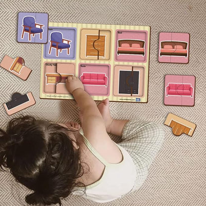 Mini Leaves 2 Piece Puzzle for Kids | Furniture Jigsaw Puzzle | Set of 6 Wooden Puzzles for Kids | Educational Toys for Kids