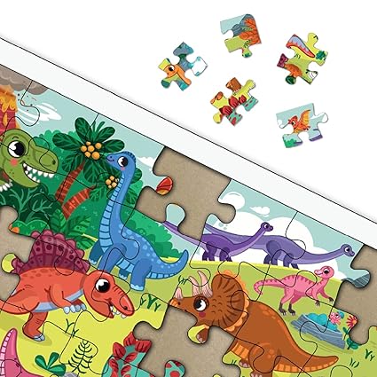 Mini Leaves Dinosaurs Wooden Jigsaw Puzzle 40 Pieces With Tray for Kids 3+ Years | Learning, Knowledge Cards