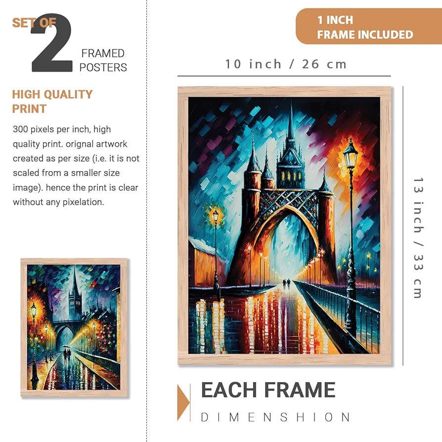 Kotart Premium Digital Painting with Frame for Home Decoration Iconic City Painting Pack of 2 Design02