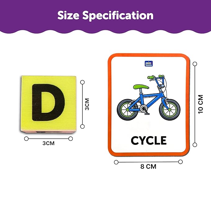 Mini Leaves Wooden Cube Blocks Learning Game With Flash Cards| Educational Toys for Kids 3+ Years | Spelling and Word Building Game