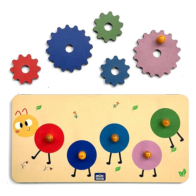Mini Leaves Walking Snail Wooden Gear Toys With 5 Interchangeable Gears for 2+ Years | Fine Motor Skill Motion Educational Wooden Learning Toys