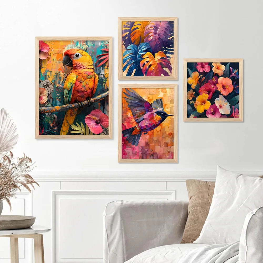 Kotart Floral Wall Art wall poster with Glass Frames Hanging for Wall frames Set of 4 big frames I