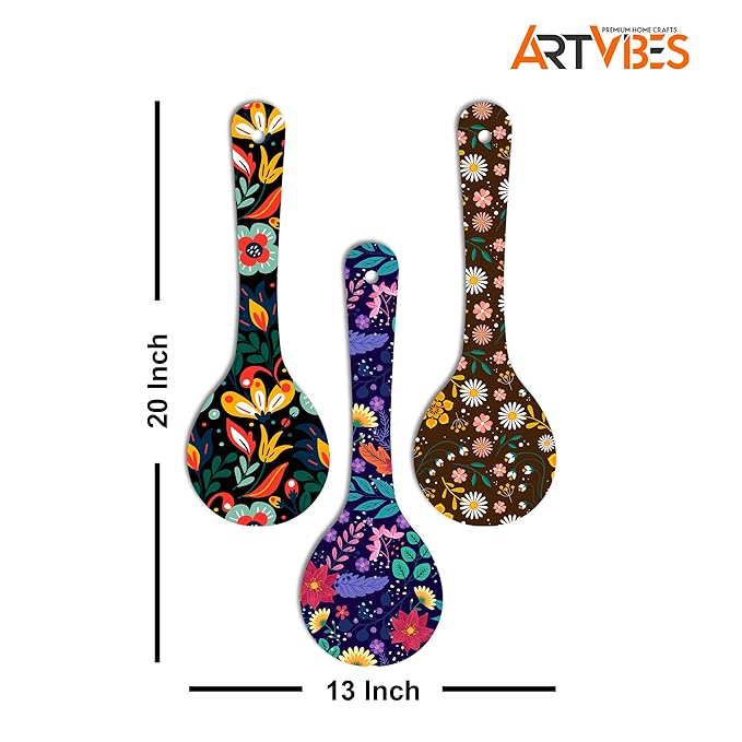 Artvibes Madhubani Art Wooden Wall Hanger for Home | Home Decor Hanging Items | Set of 3