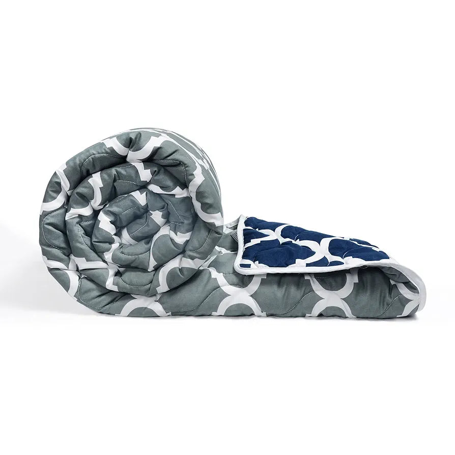 Divine Casa 120 GSM Geometric Blue Single Bed AC Comforter Cooling Blankets for Summer Rajai Cover Single Bed TC - 120 Colour Deep Grey Blue