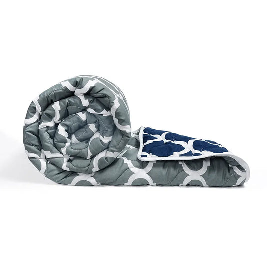 Divine Casa 120 GSM Geometric Blue Single Bed AC Comforter Cooling Blankets for Summer Rajai Cover Single Bed TC - 120 Colour Deep Grey Blue