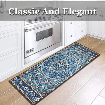 Ishro Home 3d Printed Bedside Runner Carpet Anti Skid For Home Kitchen Colour Geometrical Blue