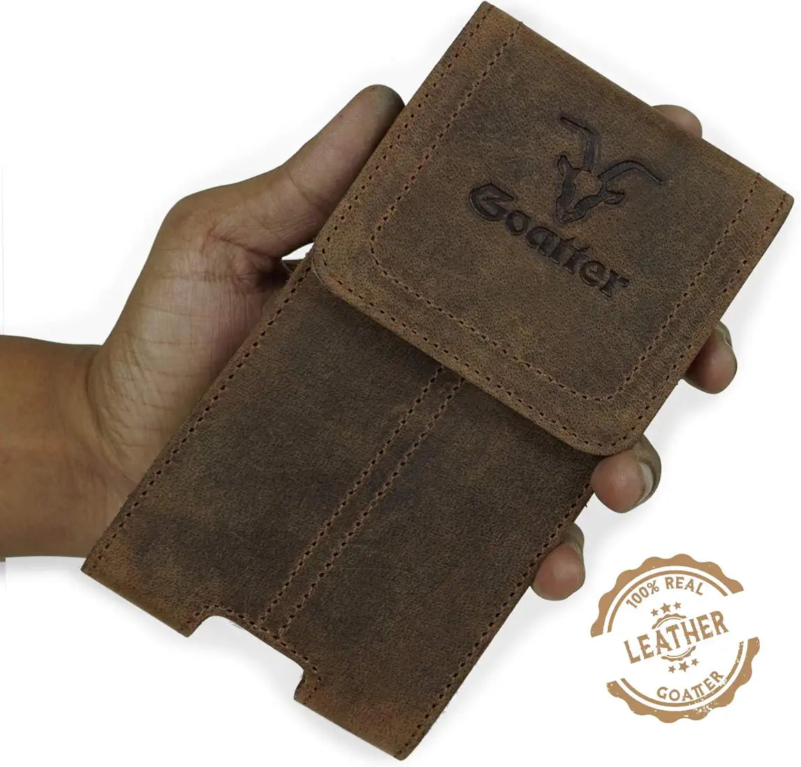 Goatter Unisex Hunter Leather All With 6.5" Inch Backcase For iPhone 12 Pro Mobile Pouch Coffee Color [Got-20-04]