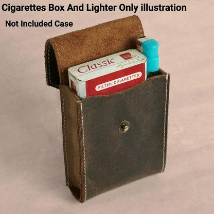 Goatter Leather Material Mens Cigarette & Lighter Cover, Dark Brown 