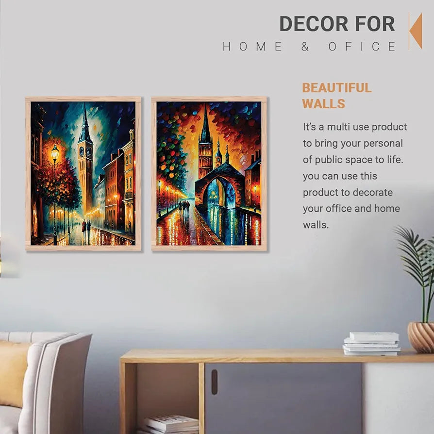 Kotart Premium Digital Painting with Frame for Home Decoration Iconic City Painting Pack of 2 Design01