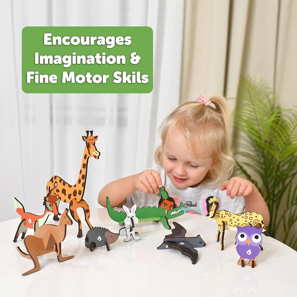 Butterfly EduFields 3D Wooden Animal Puzzles for Kids  | DIY Educational Toys for Boys & Girls | Birthday Gift for 2, 3, 4 Year Old Kids | Montessori Learning & Craft Kit