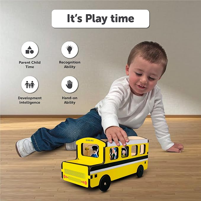 Mini Leaves School Bus Adventure | Wooden Play Set With 5 Figures Little Toddler Toy Explorers | Fun and Imaginative Toy for Kids