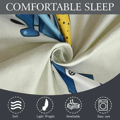 Fresh From Loom Glace Cotton 300 tc Elastic Fitted Bed Sheet With 1 Pillow Cover Cartoon Printed Cream Smallsingle