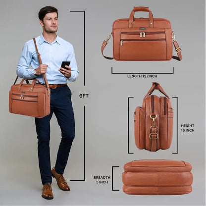 WildHorn Leather Briefcase for Men I Computer Bag Laptop Bag I Business Travel Messenger Bag For Men l Large 16 Inch,For Daily Use