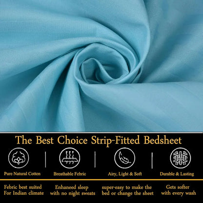 Fresh From Loom Satin Striped Soft Fitted Bedsheet King Size Bed with Two Pillow Cover Elastic Fitted Bed Sheets 240 TC Blue